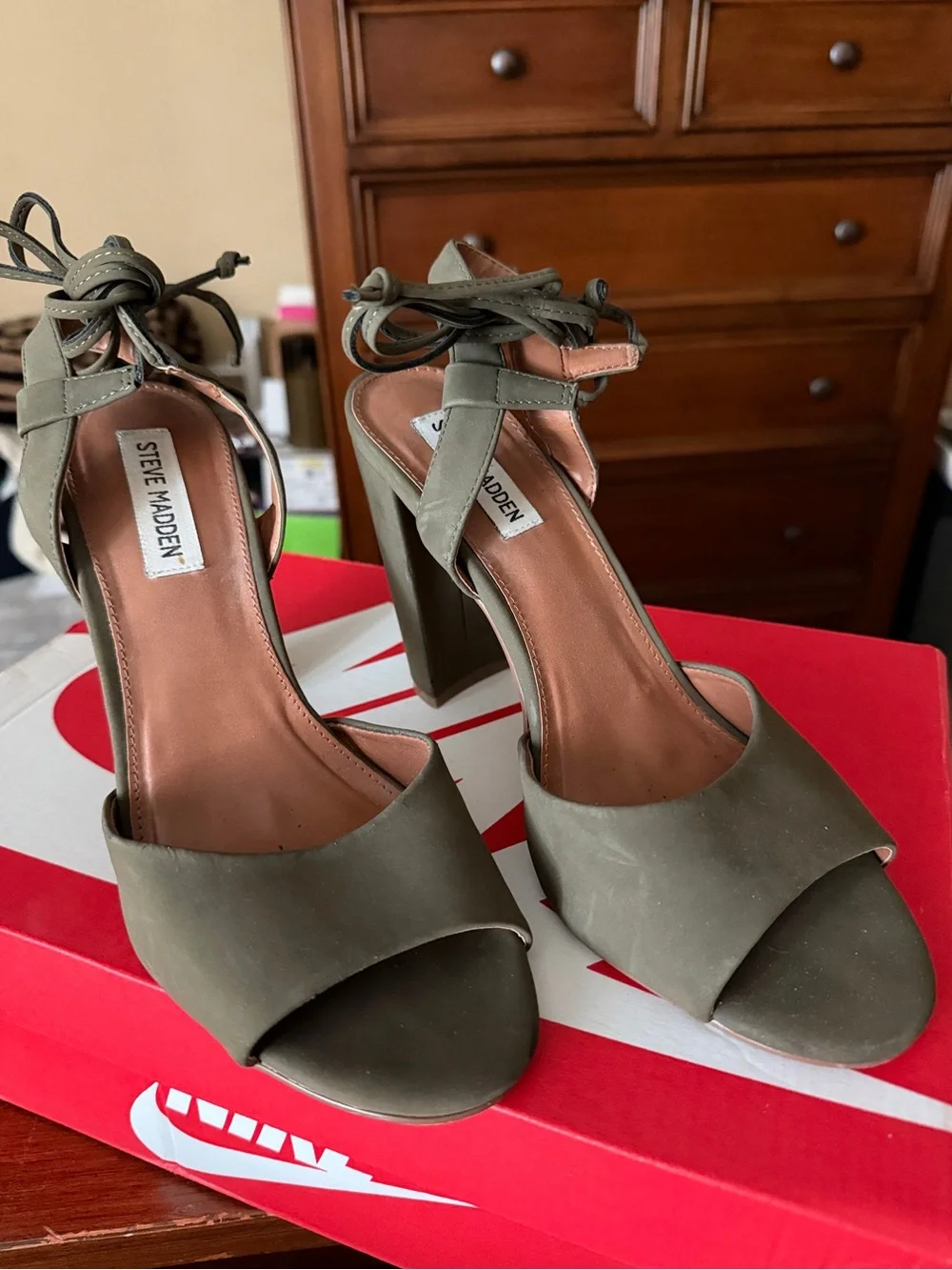 Steve Madden Olive Tie-Strap Block Heel Sandals